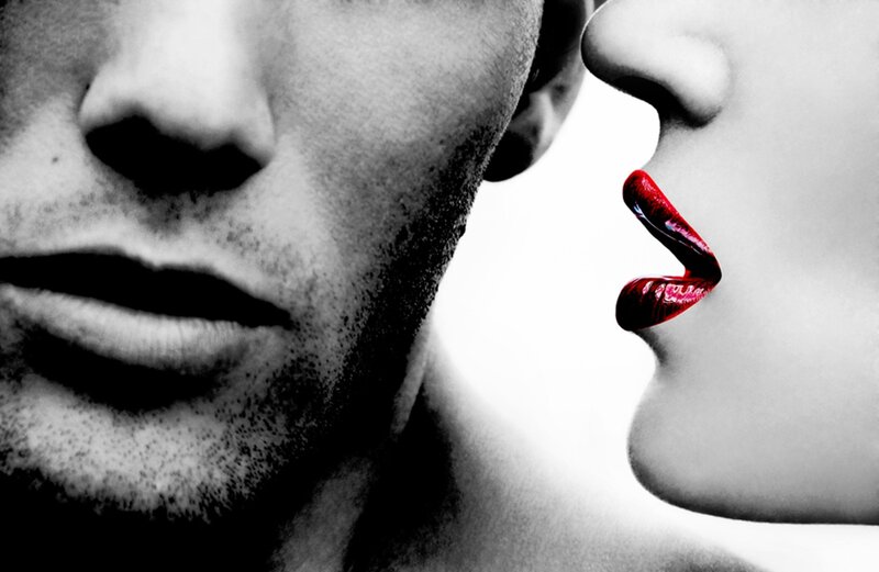 Close-up of Two Faces — Black, Dramatic, Photograph, Lips