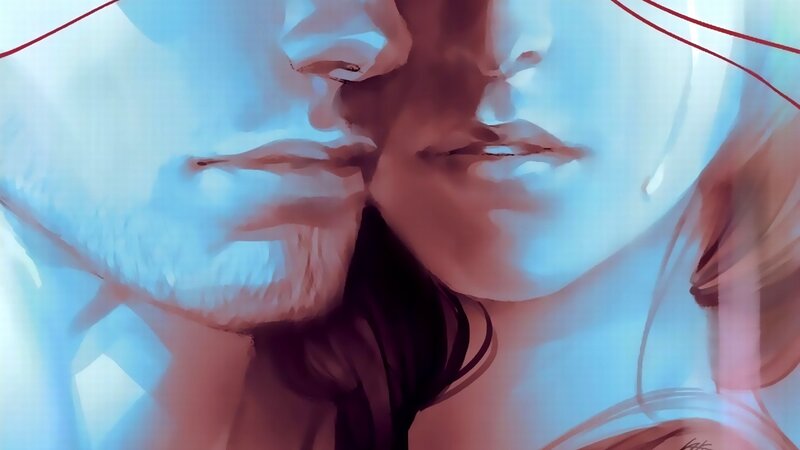 Close-up of Two Faces — Blue, Intimate