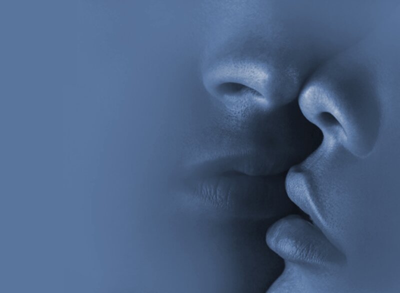 Close-up of Two Faces — Blue