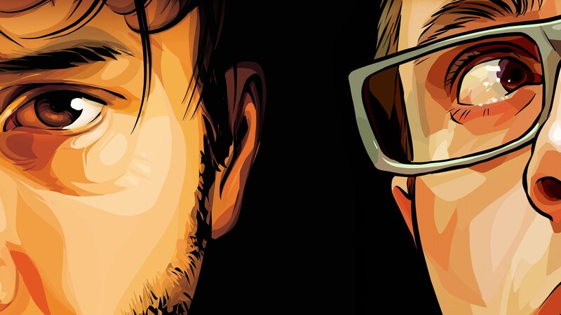Close-up of Two Men's Faces — Orange