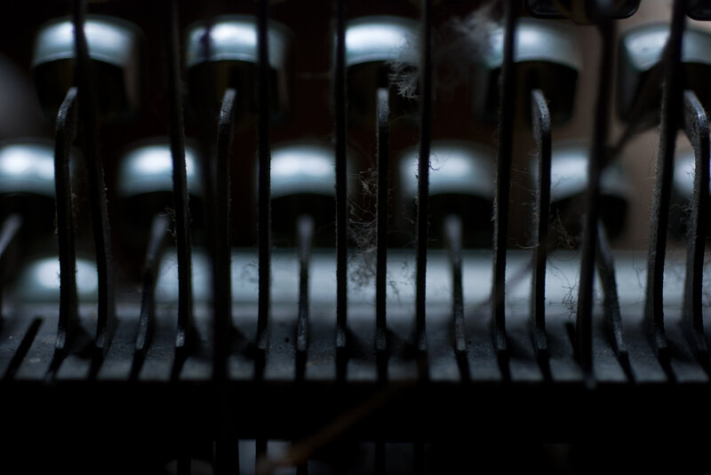 Close-up of typewriter mechanism