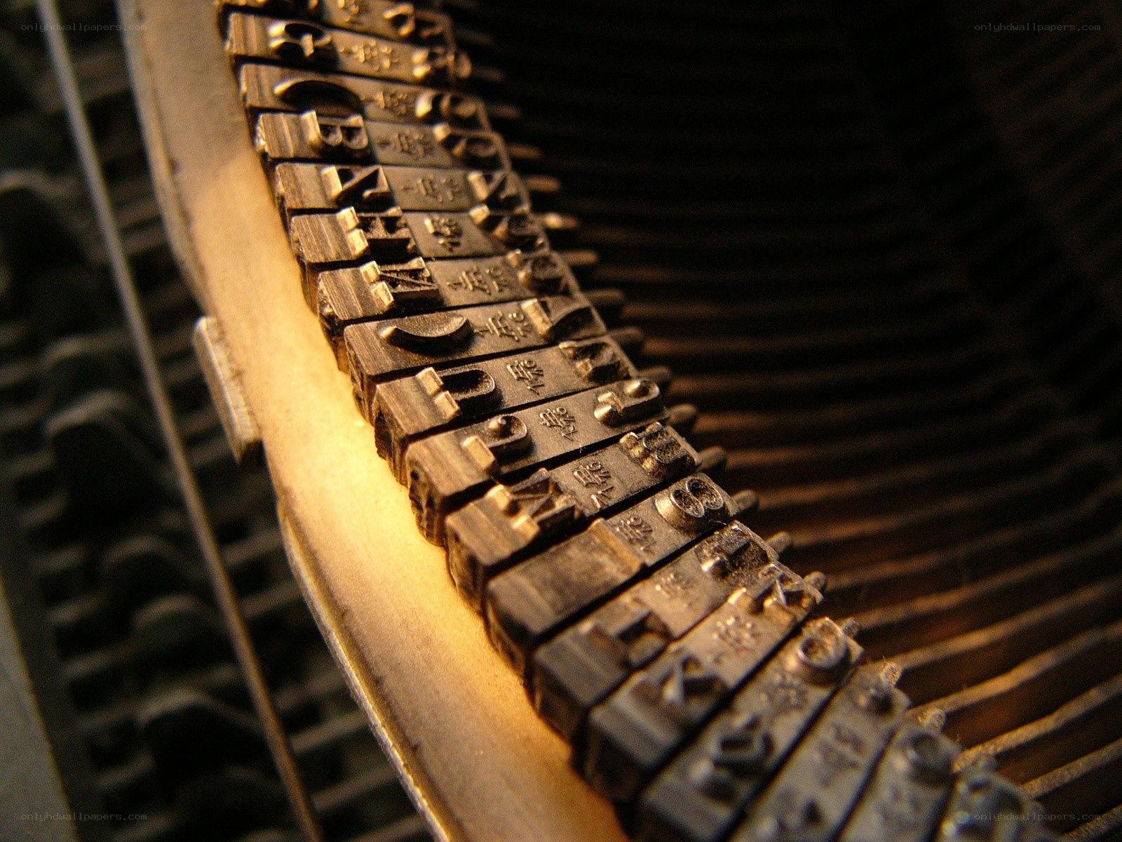 Close-up of typewriter typebars