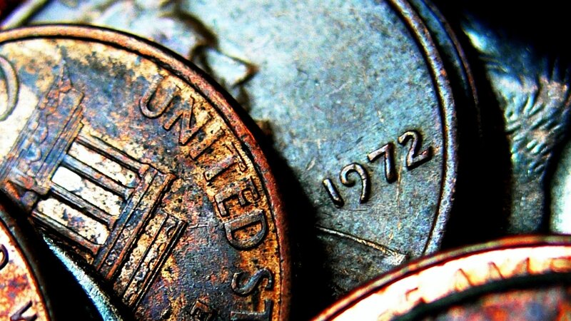 Close-up of US Coins — Brown, Dramatic