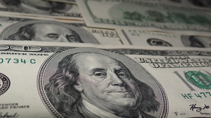 Close-up of US hundred-dollar bills
