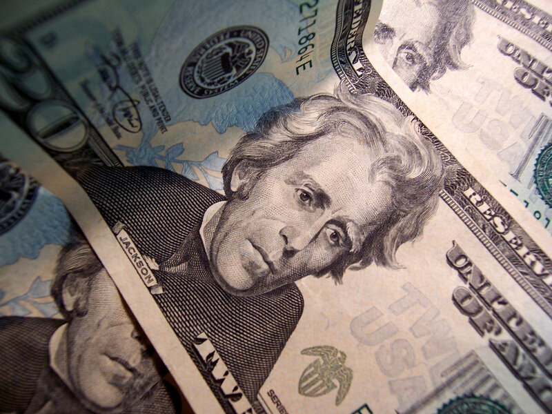 Close-up of US twenty-dollar bills
