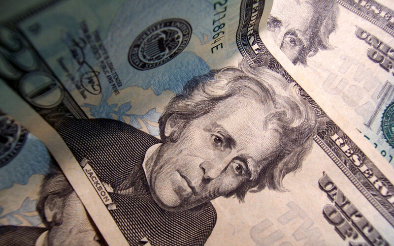 close-up of us twenty-dollar bills