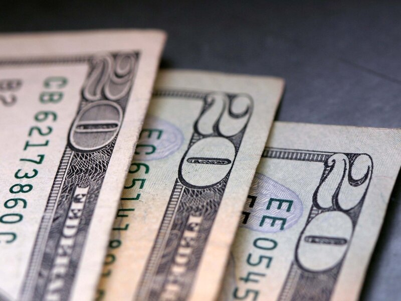 Close-up of US twenty-dollar bills