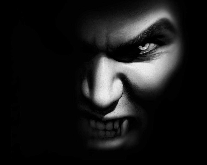 Close-up of Vampire Face — Black, Dramatic, Digital Art, Eye