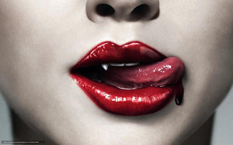 Close-up of Vampire Lips — Red, Dramatic