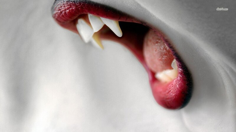 Close-up of Vampire Mouth — White, Dramatic, Photograph