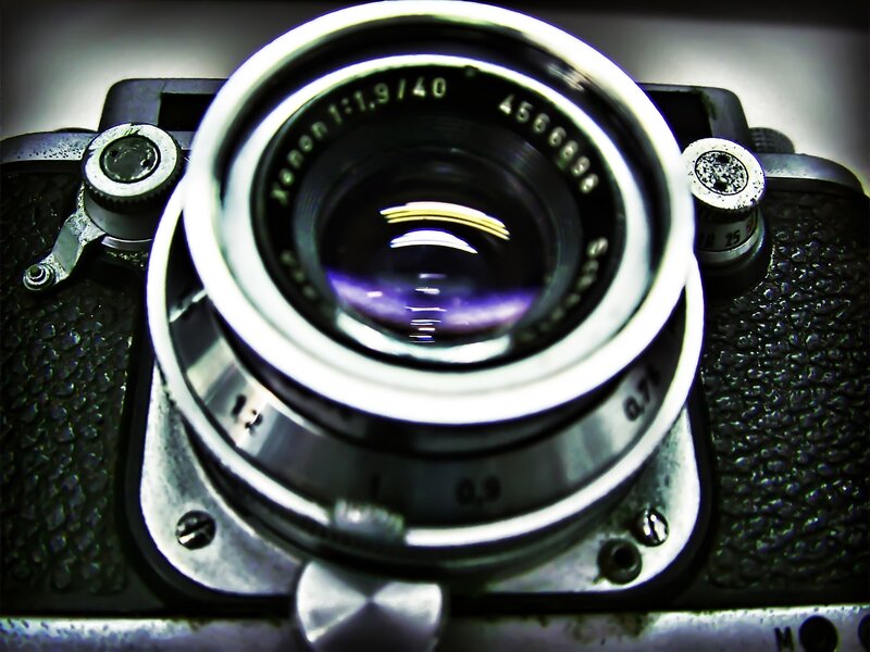 close-up of vintage camera lens