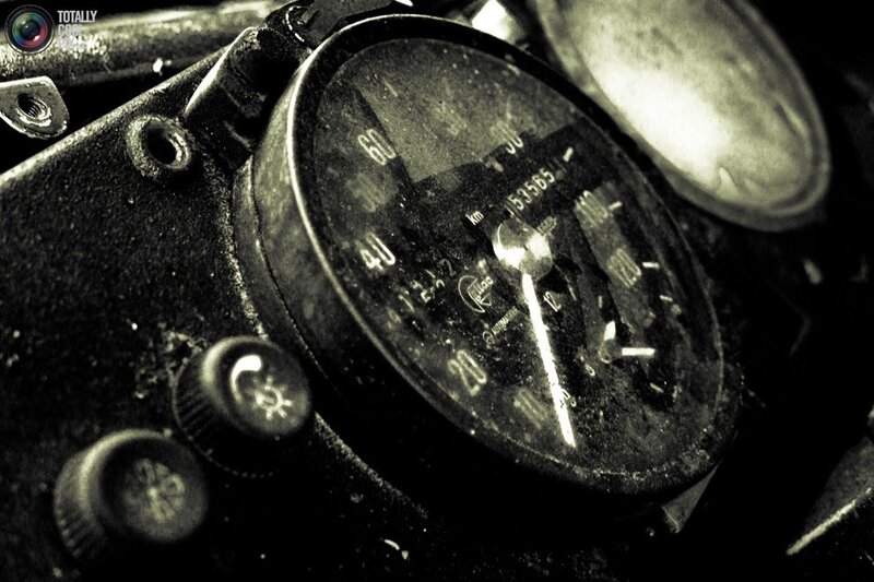 close-up of vintage car dashboard