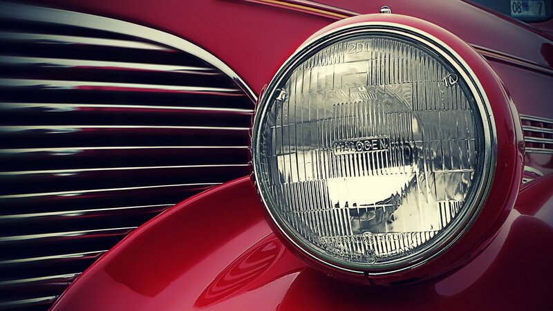 close-up of vintage car headlight
