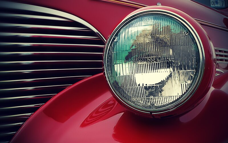 close-up of vintage car headlight