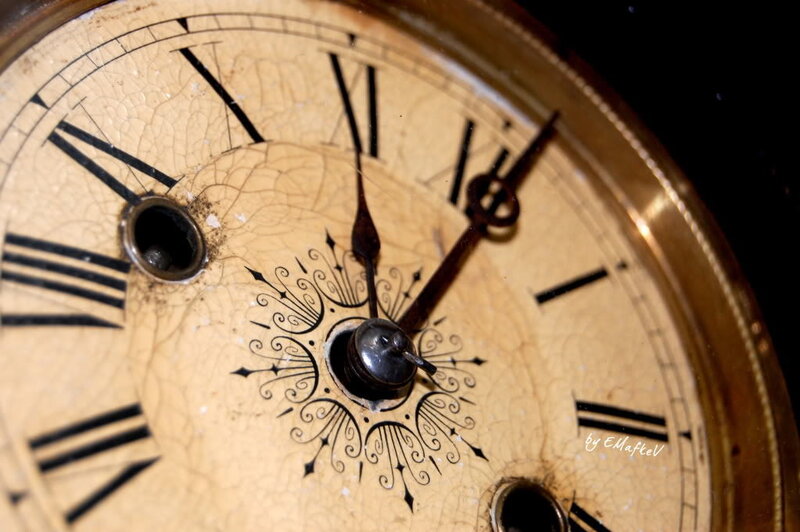 close-up of vintage clock face