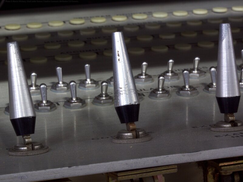 Close-up of vintage computer switches