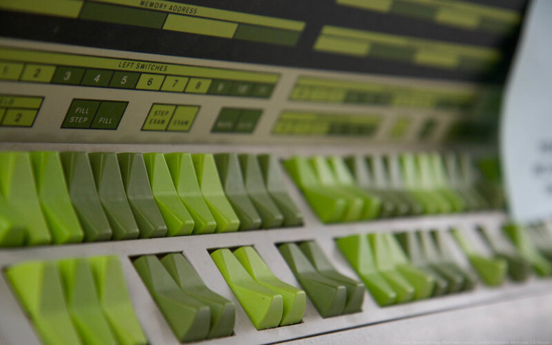 Close-up of vintage computer switches