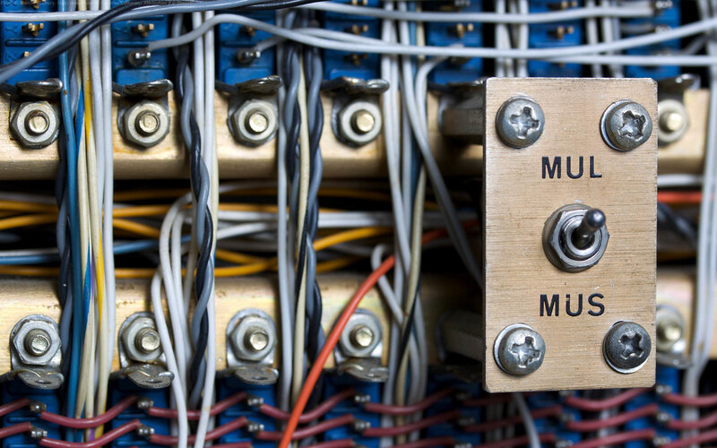 Close-up of vintage computer wiring