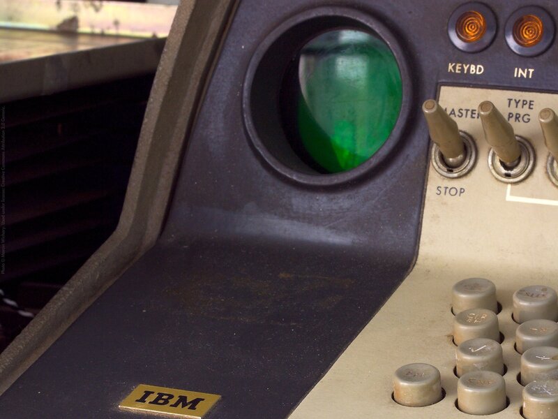 Close-up of vintage IBM console
