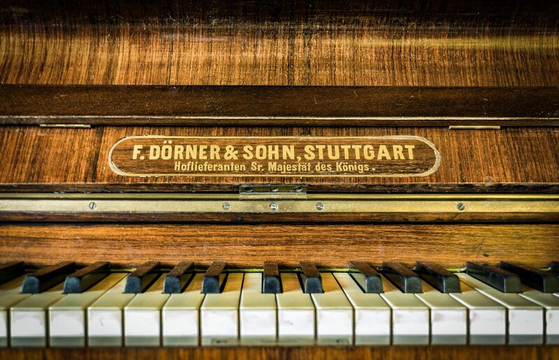 Close-up of vintage piano keys