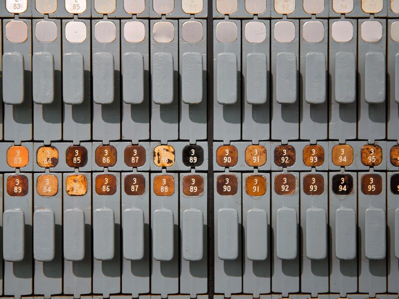 Close-up of vintage telephone switchboard