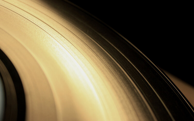 Close-up of vinyl record grooves