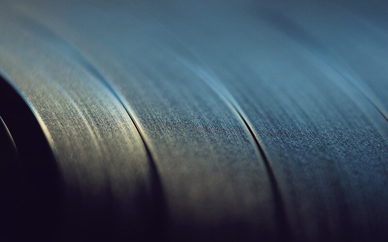 Close-up of vinyl record grooves