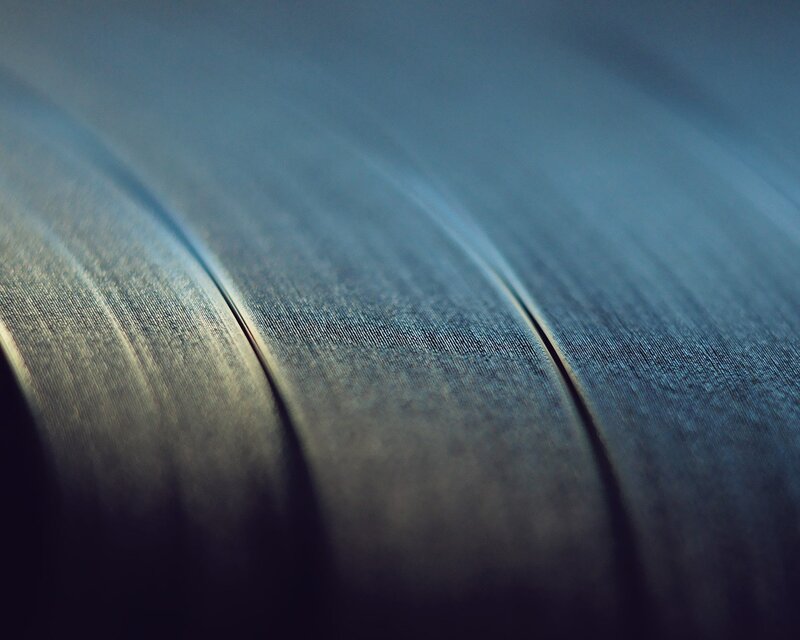Close-up of Vinyl Record Grooves — Blue