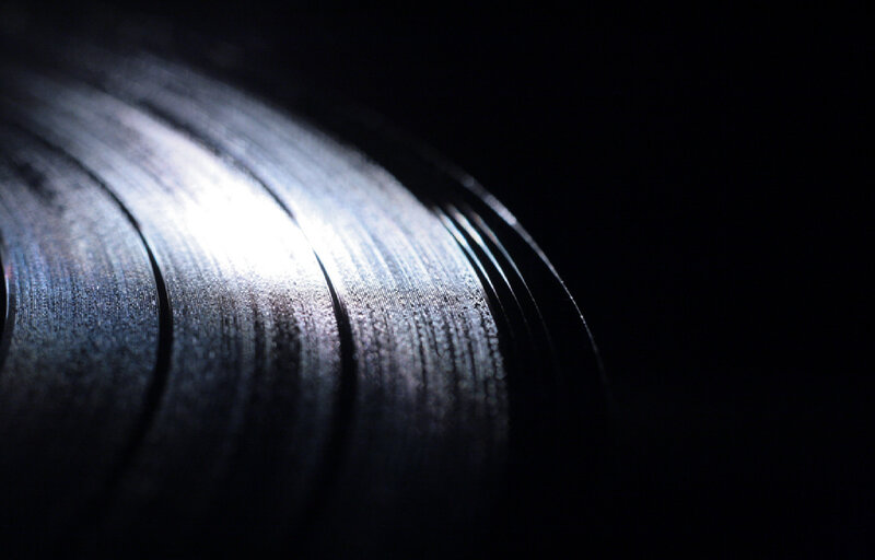 Close-up of vinyl record grooves