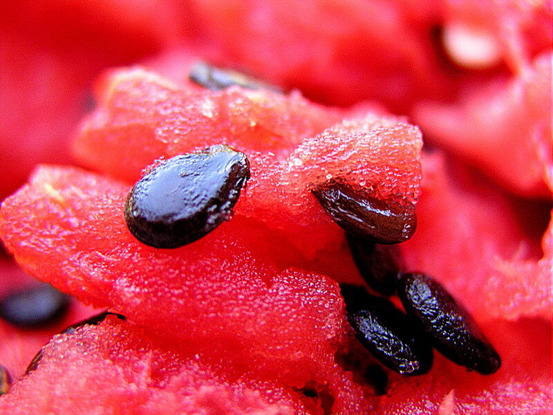 Close-up of Watermelon Flesh — Red, Fresh, Photograph, Seeds, Fruit