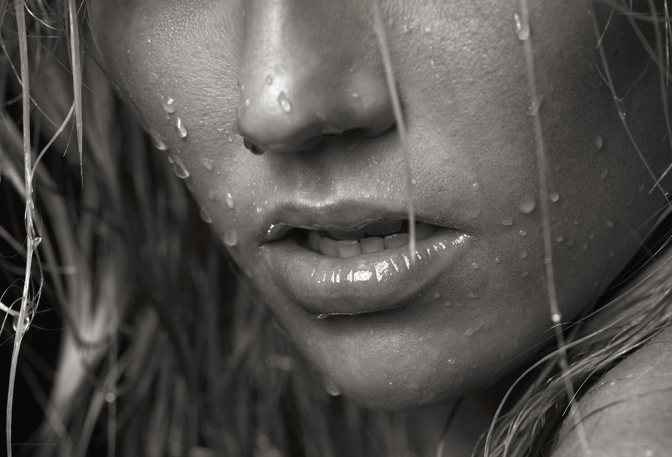 close-up of wet face