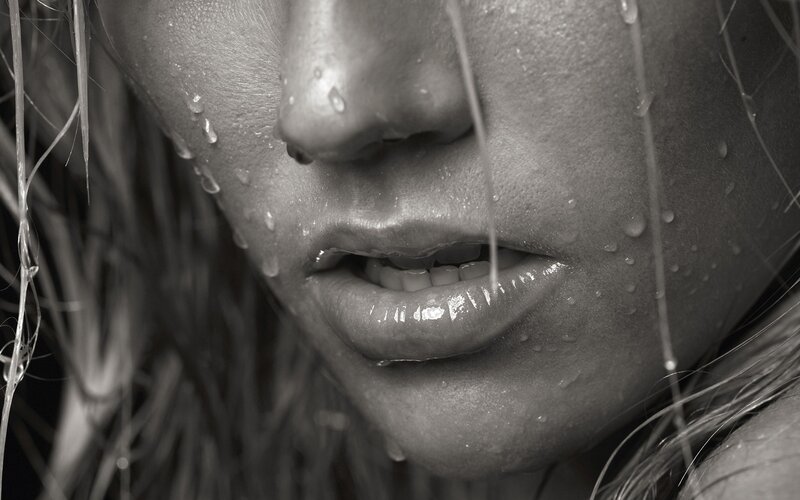 close-up of wet face