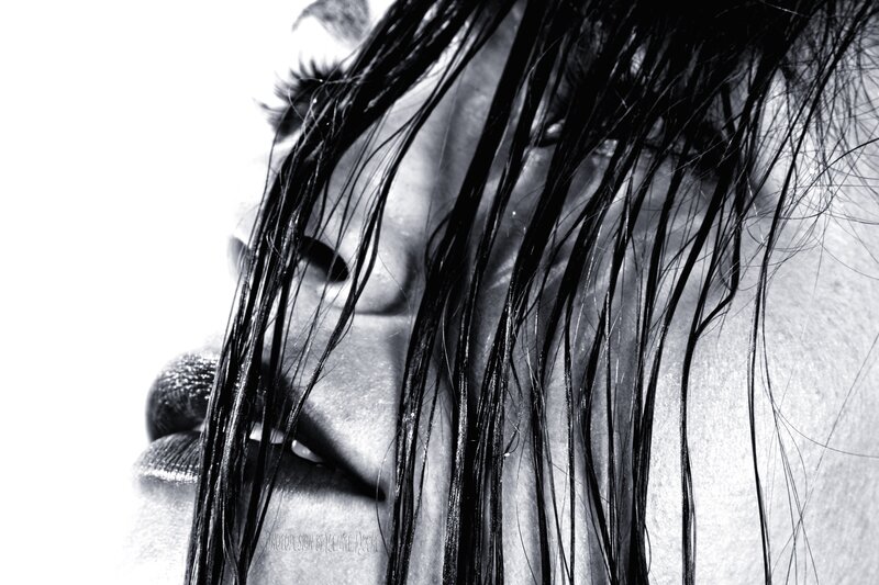 close-up of wet hair