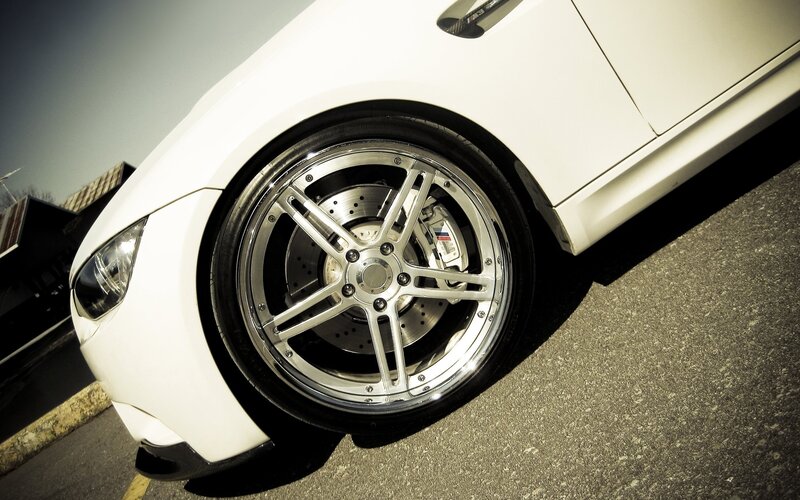 close-up of white car wheel
