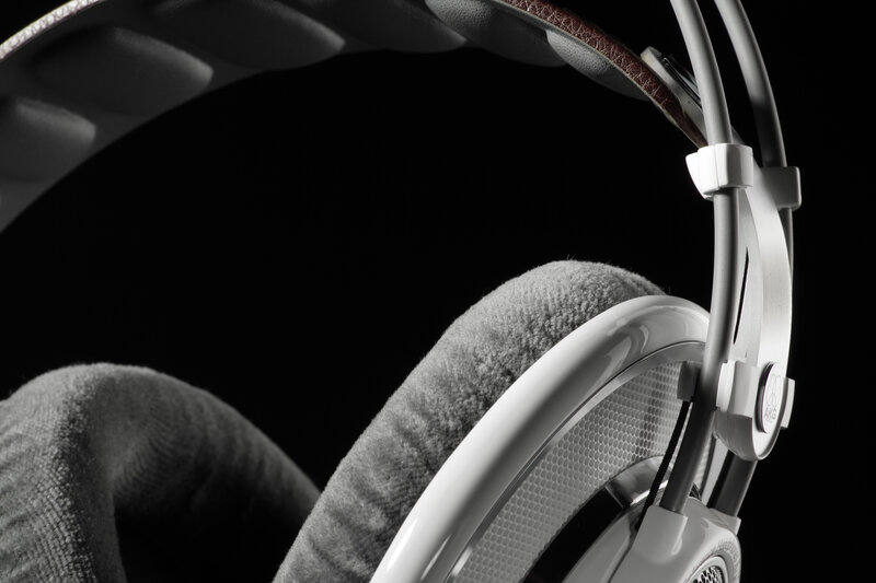 close-up of white headphones