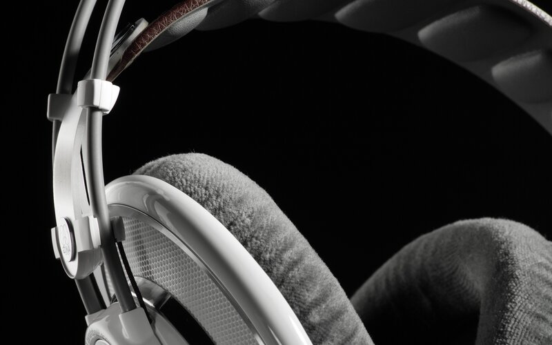 Close-up of white over-ear headphones