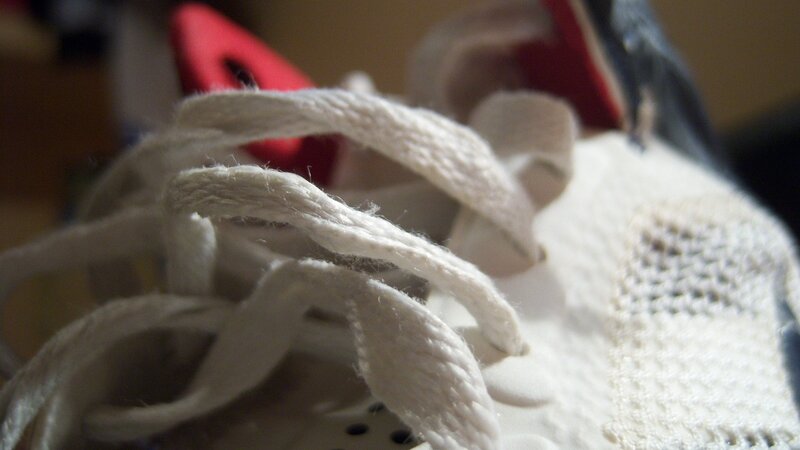 close-up of white shoelaces