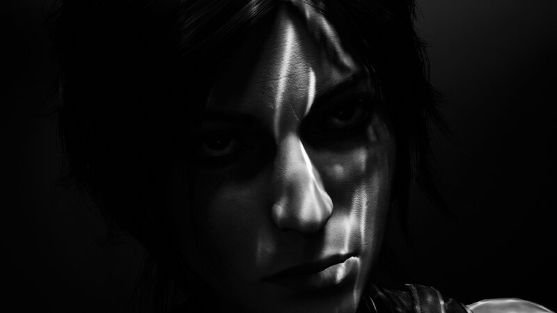 Close-up of Woman's Face — Black, Dramatic, 3d Render, Hair