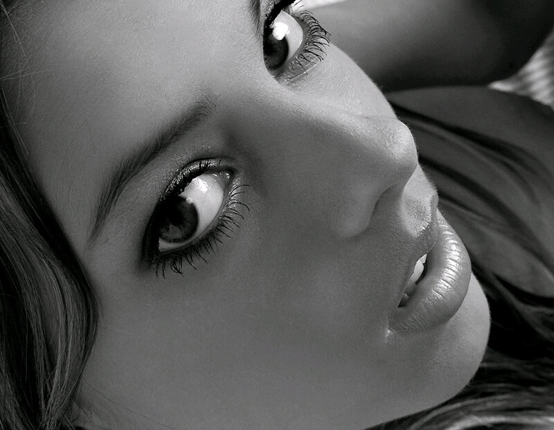 Close-up of Woman's Face — Black, Dramatic, Photograph, Eyes, Hair, Lip