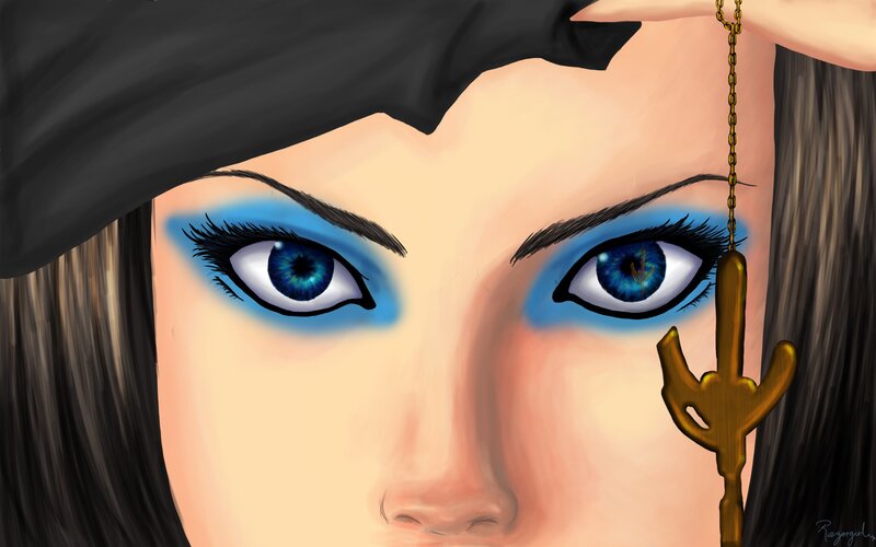 Close-up of Woman's Face — Blue, Dramatic, Digital Art