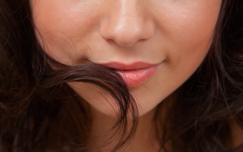 Close-up of Woman's Face — Brown, Calm, Photograph, Hair, Lips, Pink