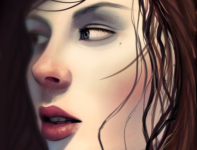 Close-up of Woman's Face — Brown, Dramatic, Digital Art, Hair