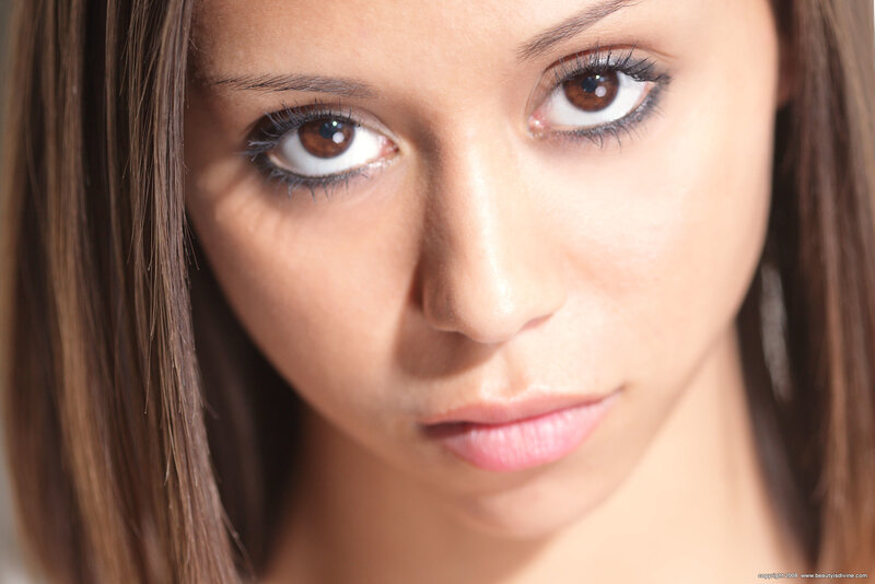 Close-up of Woman's Face — Brown, Neutral, Photograph, Eyes, Hair, Makeup