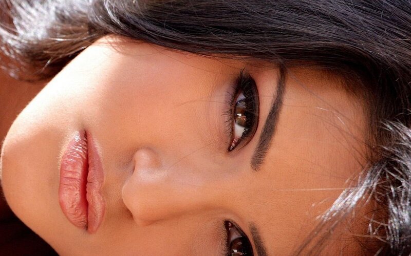 Close-up of Woman's Face — Brown, Neutral, Photograph, Eyes, Lips, Hair, Beige