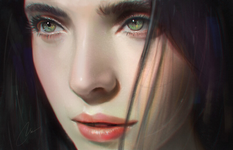 Close-up of Woman's Face — Green, Dramatic