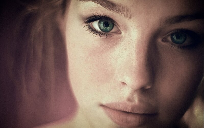Close-up of Woman's Face — Green, Intense