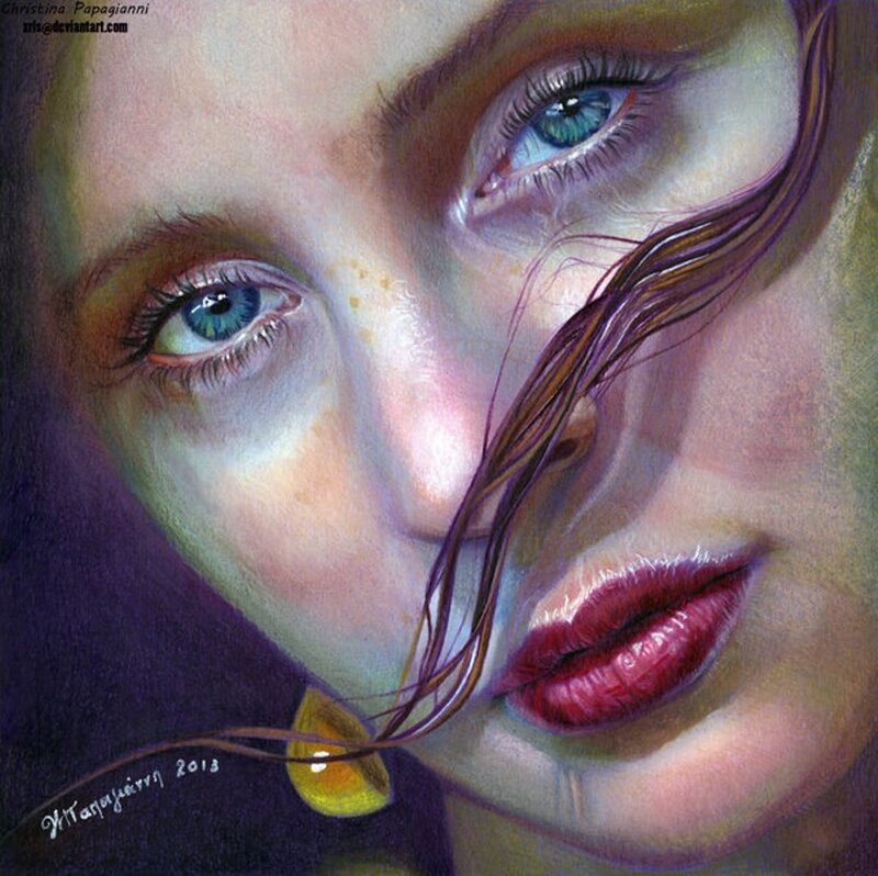 Close-up of Woman's Face — Purple, Dramatic, Digital Art
