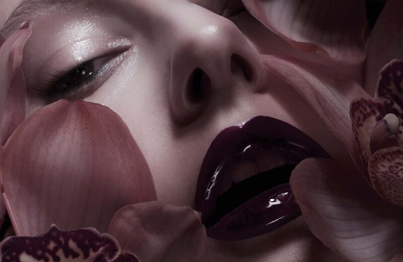 Close-up of Woman's Face — Purple, Dramatic, Photograph