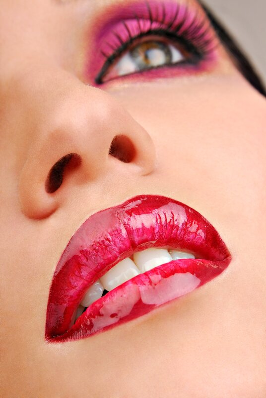 Close-up of Woman's Face — Red, Dramatic, Photograph, Eyes, Lips, Makeup