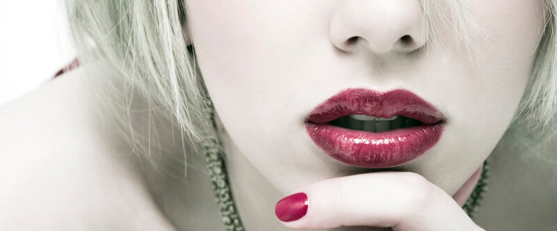 Close-up of Woman's Face — Red, Dramatic, Photograph, Lips